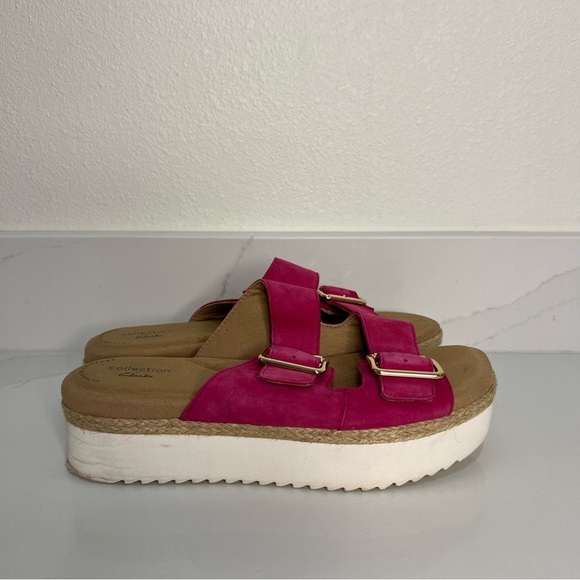 Clarks Collection Lana Beach Slide Sandals Pink Leather Platform Size 8.5 - Picture 1 of 11